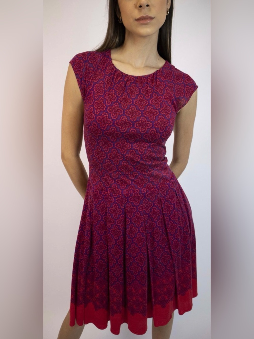 Tory Burch silk Red and purple Printed Cap-Sleeve Midi Dress